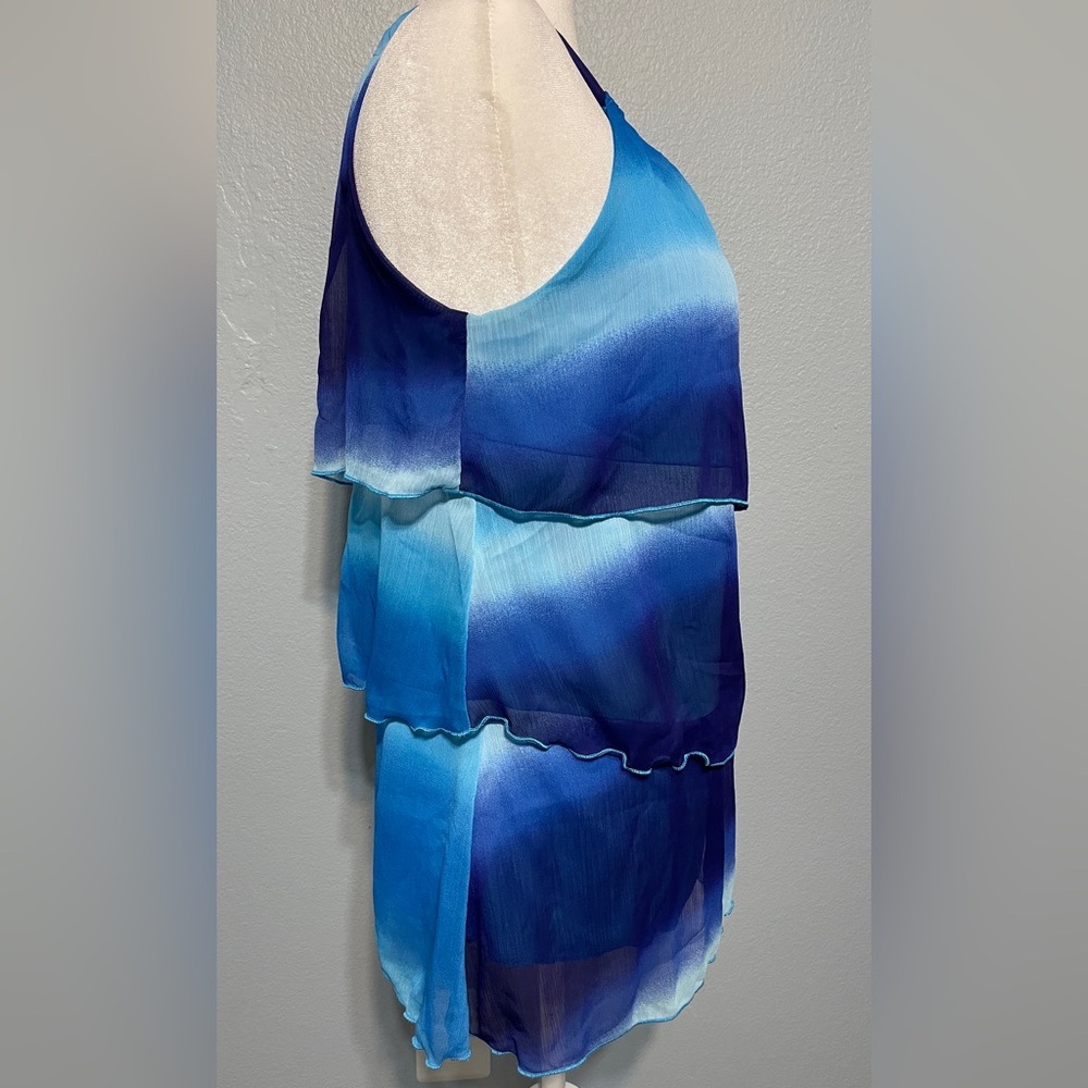 Lane Bryant Blue Ombré Tiered Chiffon Blouse Sleeveless Swing Top Size 16 - Picture 2 of 14